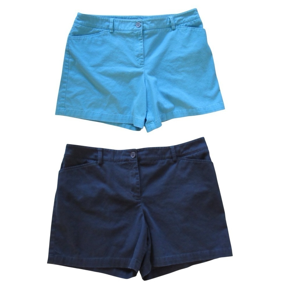 Jones New York Sport Set Of 2 Chino Shorts 16 Navy Aqua Blue Classic Preppy